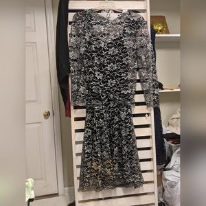 Vintage style black/silver lace dress w liner